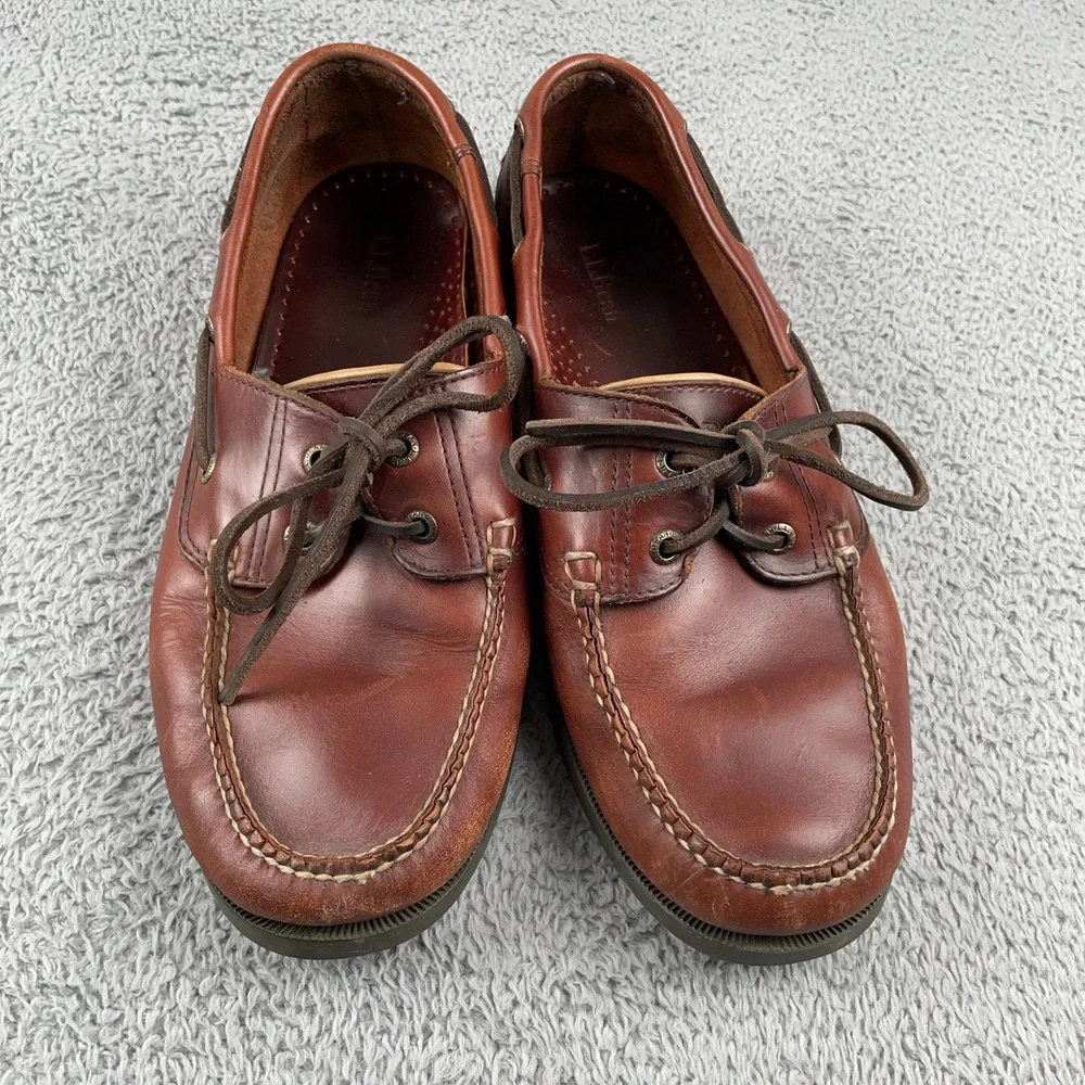 LL Bean Boat Shoes Mens 10 EE Brown Leather Casco Bay Moccasin Loafers Casual
